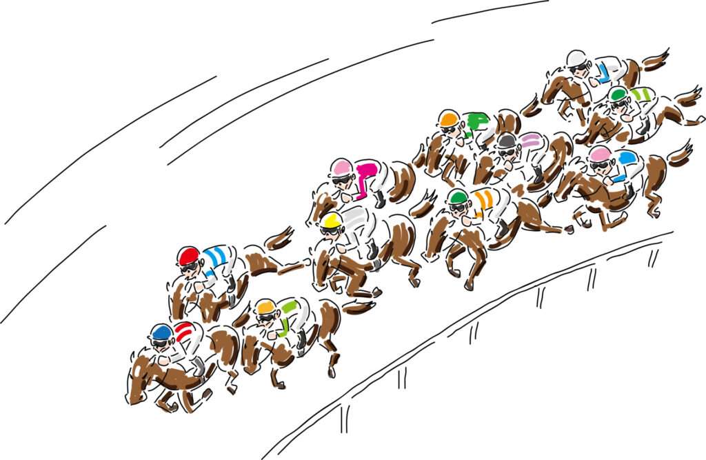 競馬、コーナー、馬群